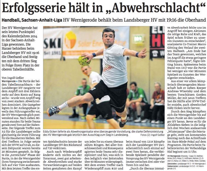 Spielbericht  Sieg der 1. Mannschaft des HVW  in Landsberg